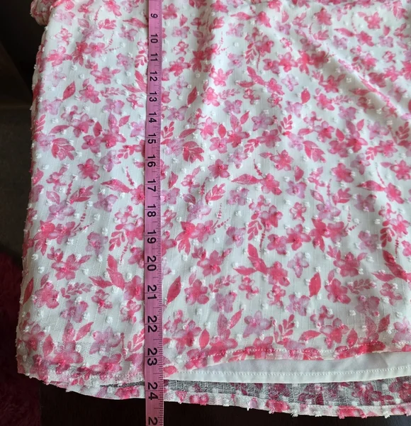 Skies Are Blue Pink Floral Swiss Dot Ruffle Sleeve Blouse - Size Small - Picture 4 of 7